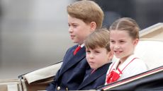 Prince George of Wales, Prince Louis of Wales and Princess Charlotte of Wales are seen during Trooping the Colour on June 17, 2023 in London, England. Trooping the Colour is a traditional parade held to mark the British Sovereign's official birthday. It will be the first Trooping the Colour held for King Charles III since he ascended to the throne. 