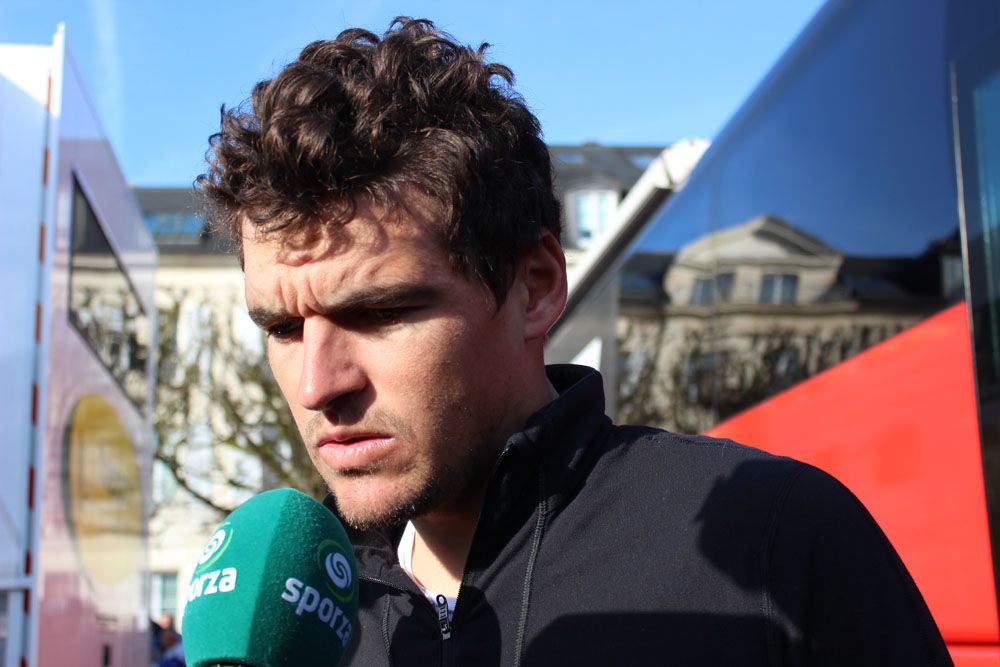 Greg Van Avermaet talks to the press