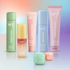 Photo of No7 Good Intent range on multi-colored background