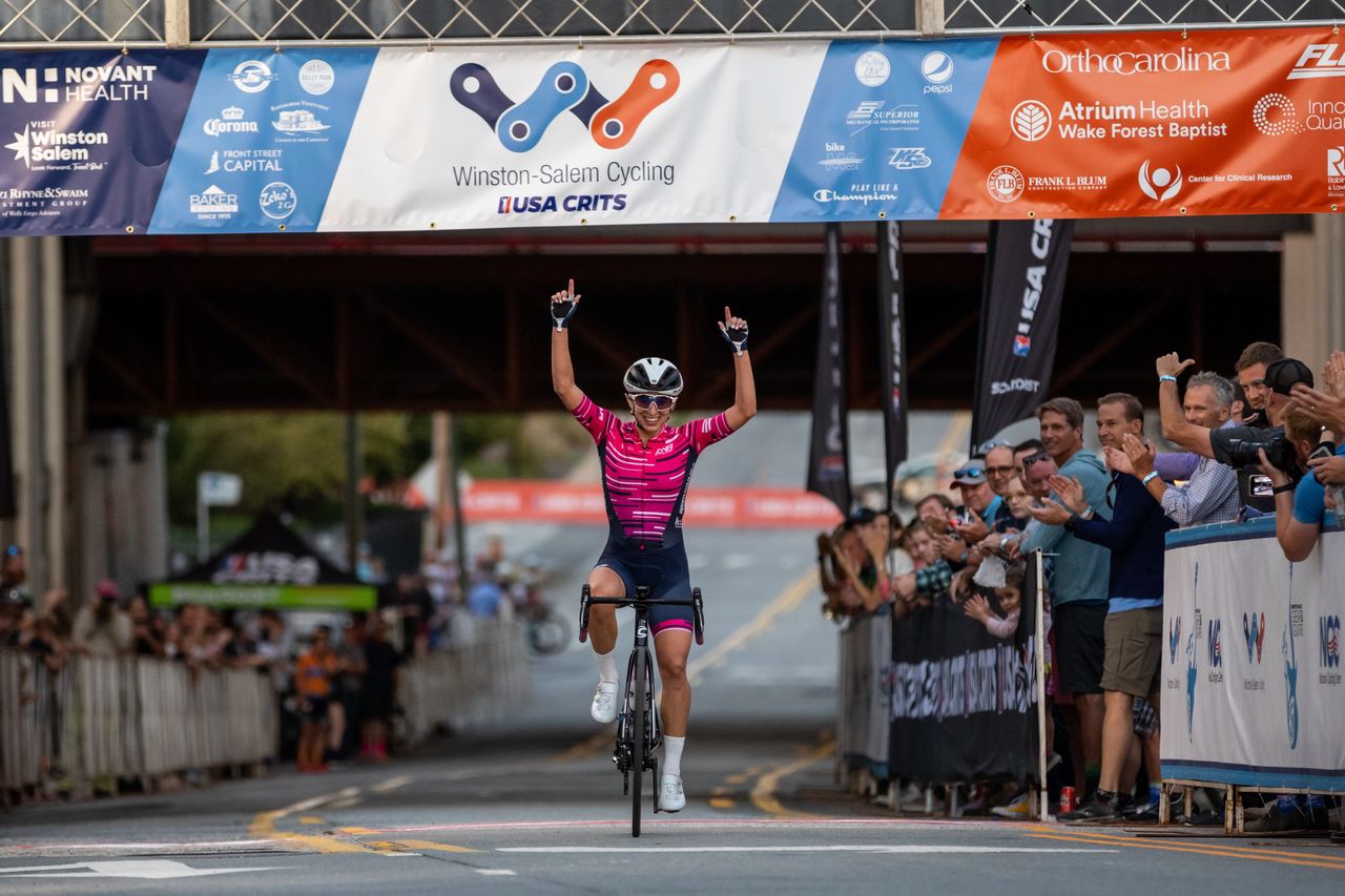 Erica Clevenger (DNA Pro Cycling) wins final race of 2021 USA CRITS at Winston-Salem Cycling Classic