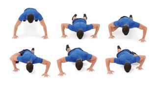 Man demonstrating how to do a walking gecko push-up