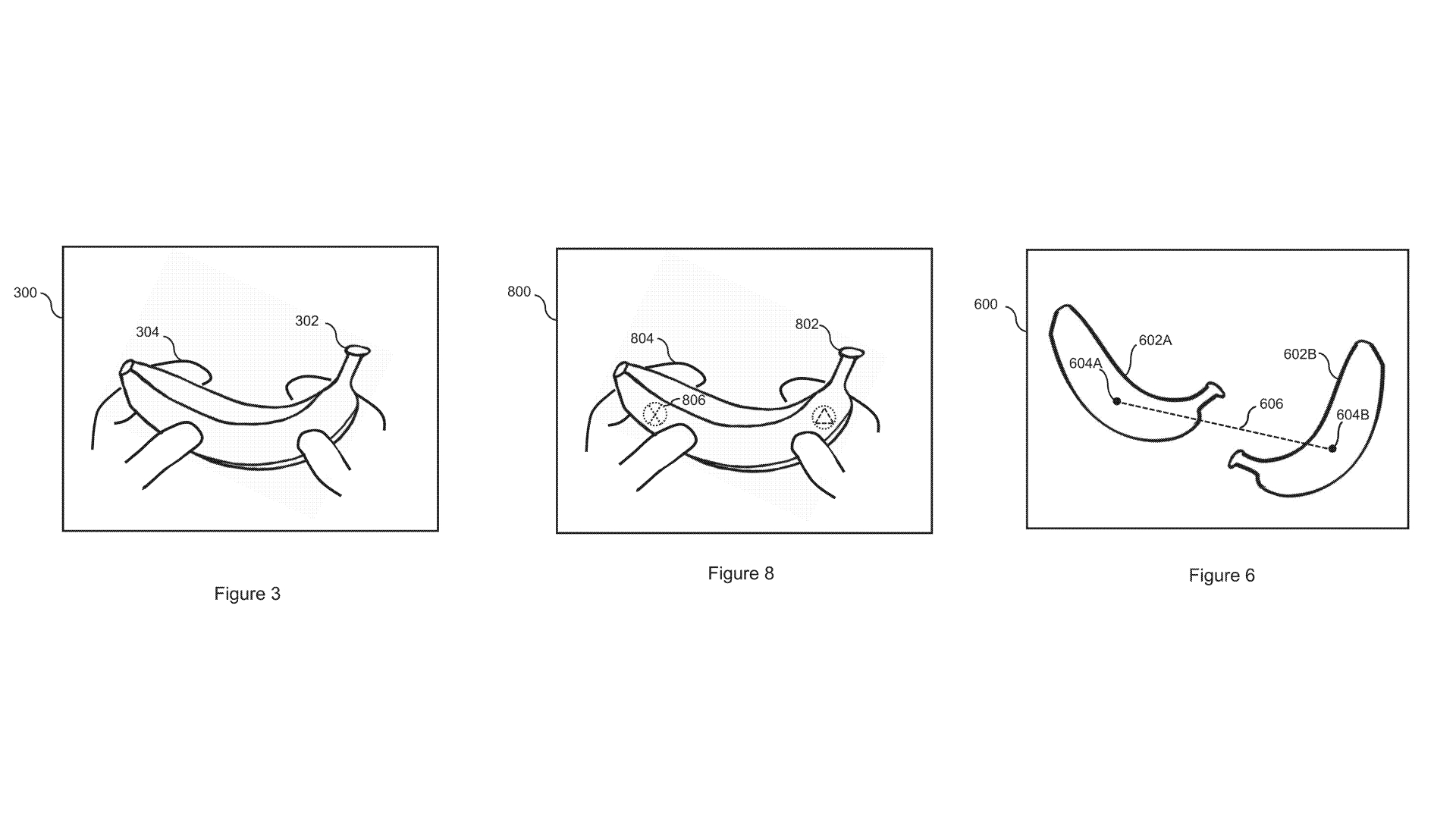 Three diagrams showing the possible ways a banana controller could be used.