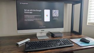 ASUS ZenScreen Smart TV MS27UC displaying Google Setup instructions with a QR code.