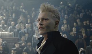 Johnny Depp addressing the crowd in Fantastic Beasts 2.
