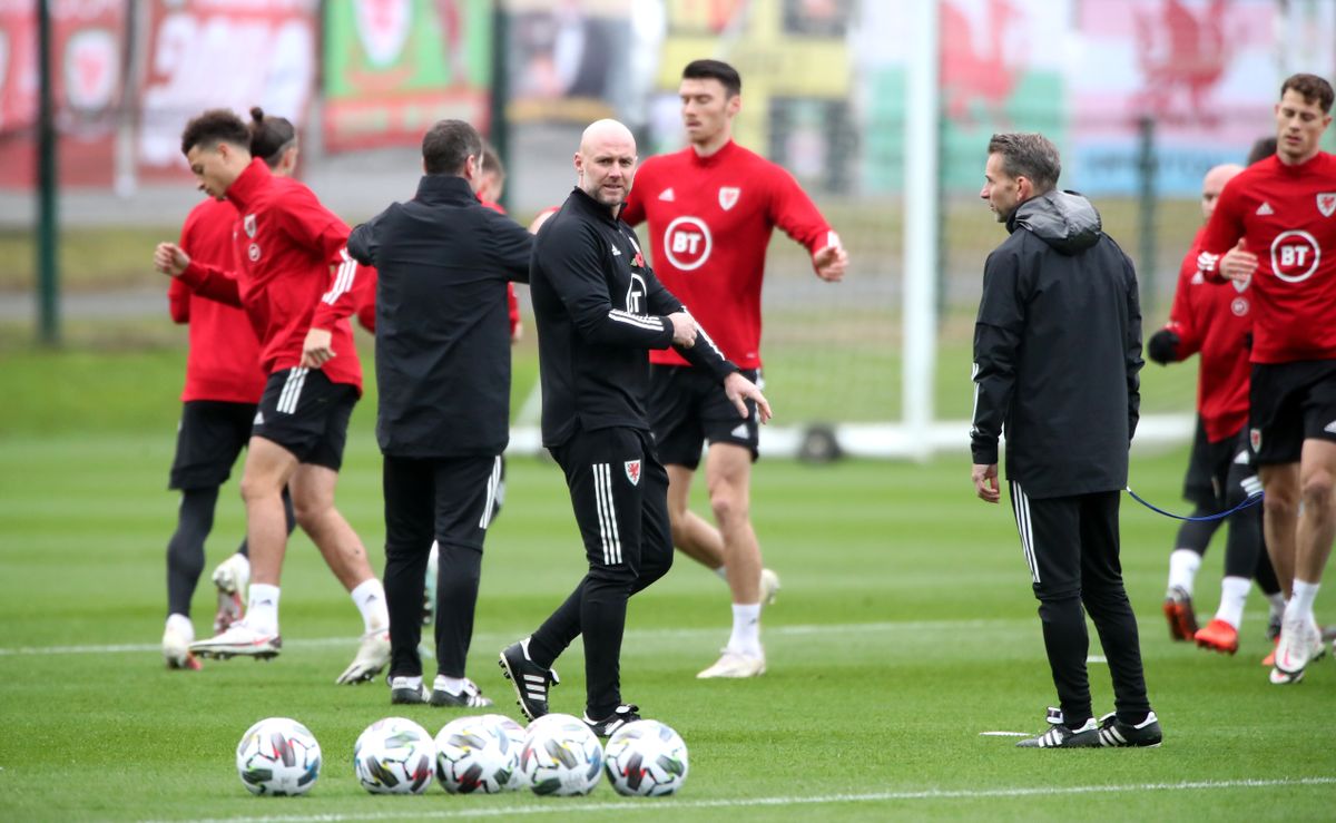 Joe Rodon of Wales speaks to the media ahead of a training session