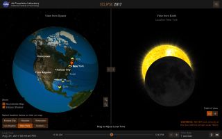 Partial solar eclipse simulation for New York City at 11:30 a.m. on Aug. 21. 2017, using NASA's "Eyes on the Eclipse" app.