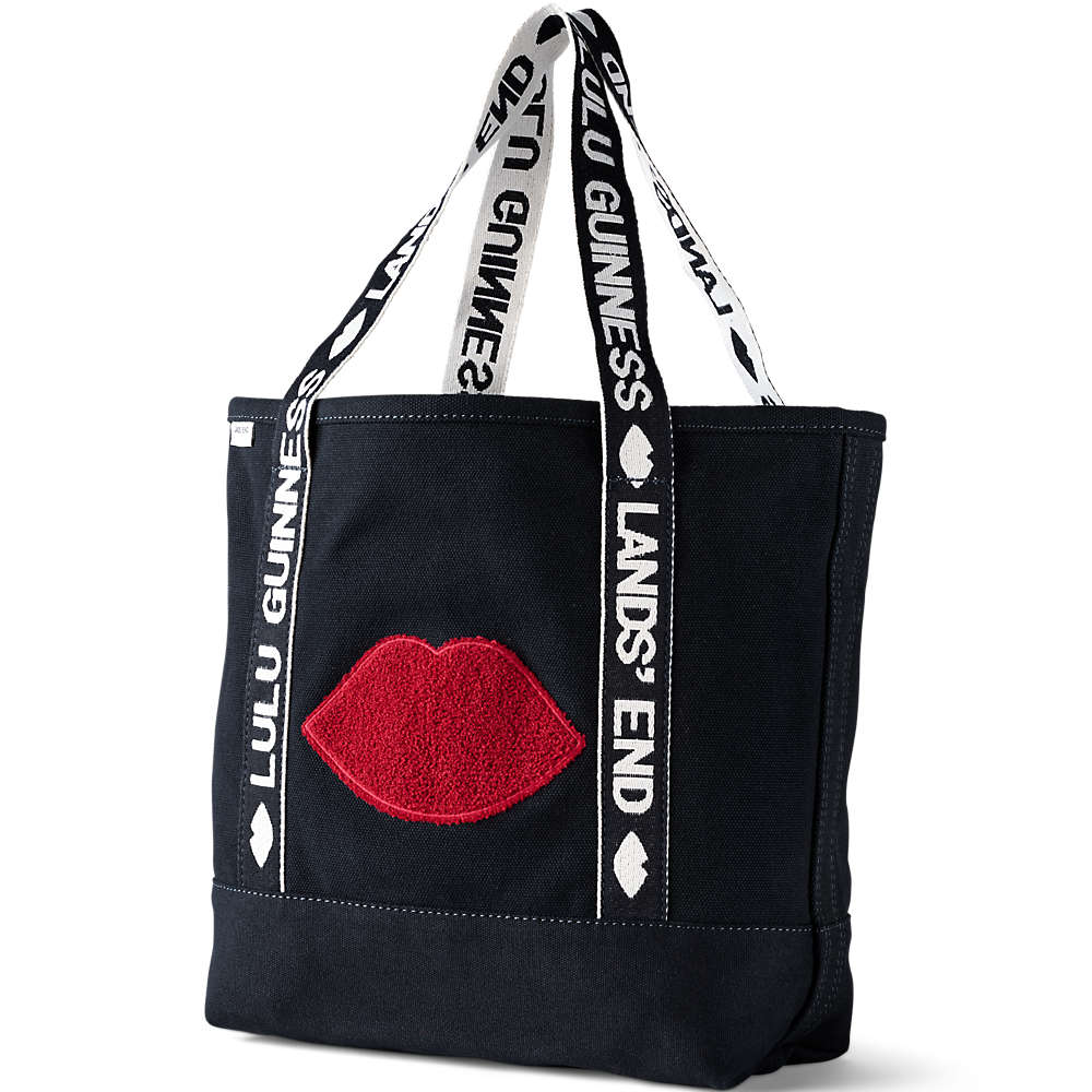 Medium Lands&#039; End X Lulu Guinness Lip Embroidered Tote Bag