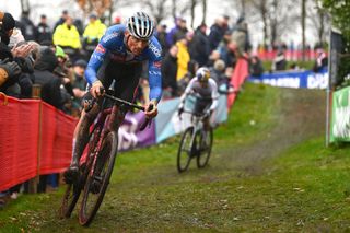 Mathieu van der Poel riding to victory in the UCI Cyclocross World Cup in Hulst