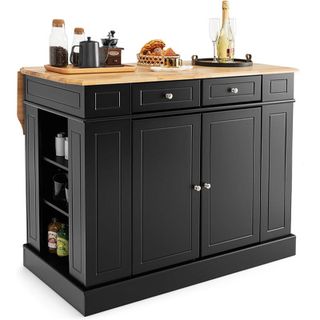 black freestanding kitchen island with extendable worktop