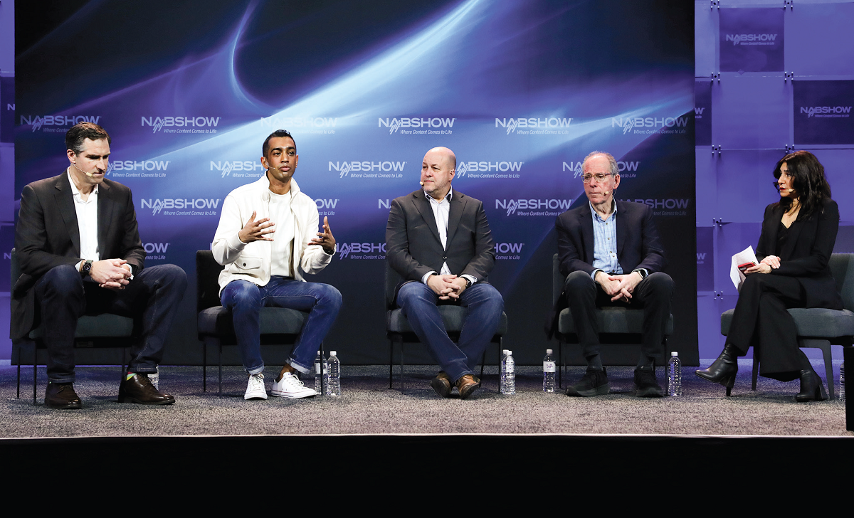 (From left): Joe Rice, Disney Entertainment and ESPN; Vikram Arumilli, ​​​​​IMAX; Evan Jacobs, Marvel Studios; Bruce Markoe, IMAX; and Carolyn Giardina, Variety.