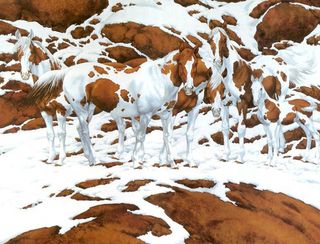 An illusion of five horses in the snow
