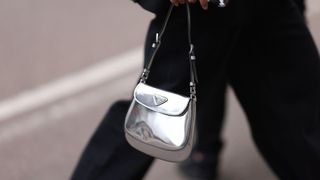 prada cleo bag in silver