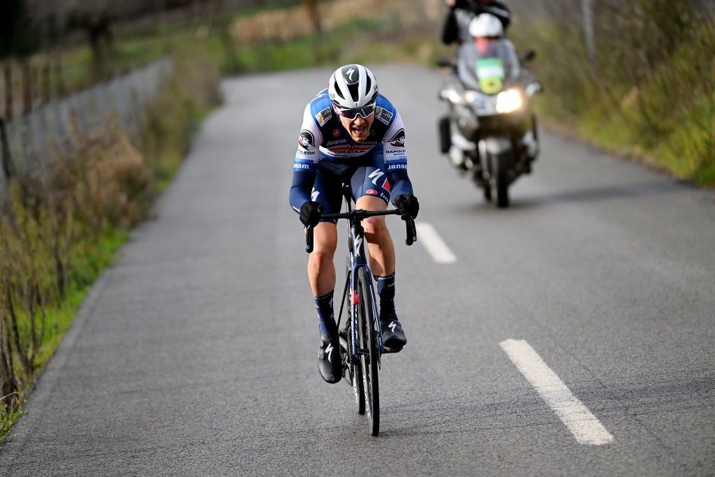 PALMANOVA SPAIN JANUARY 25 Louis Vervaeke of Belgium and Team SoudalQuick Step attacks in the breakaway during the 32nd Challenge Ciclista Mallorca 2023 Trofeo Calvia a 1501km one day race from Palmanova to Palmanova TrofeuCalvi ChallengeMallorca on January 25 2023 in Palmanova Spain Photo by Dario BelingheriGetty Images