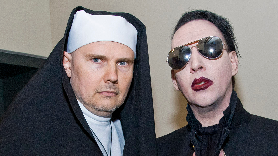Billy Corgan and Marilyn Manson attend SiriusXM's Town Hall With Marilyn Manson And Billy Corgan on August 6, 2015