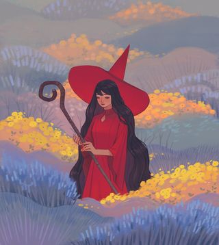 2D art; a red witch