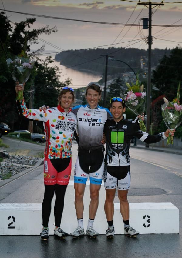 The men's podium: Sebastian Salas (H&amp;R Block) 3rd, Nic Hamilton 2nd, Will Routley 1st