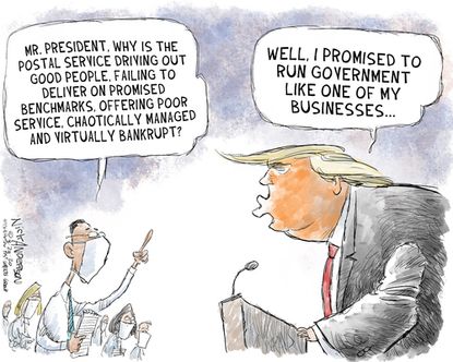 Political Cartoons U.S. Trump USPS businesses