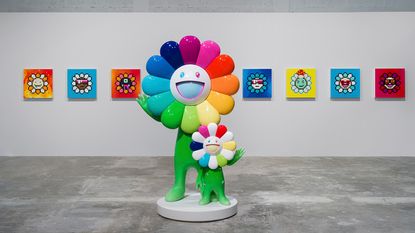 Takashi Murakami Perrotin Dubai exhibition, installation view of colourful flower-like figures