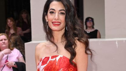 Amal Clooney Red Floral Celebrity Cocktail Dress