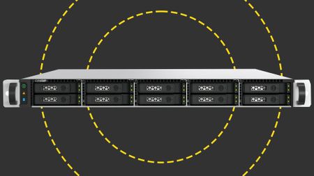 The Qnap TS-h1077AFU on the ITPro background