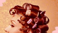 vintage image of woman with curlers in her hair taken from the side showing how to curl hair overnight