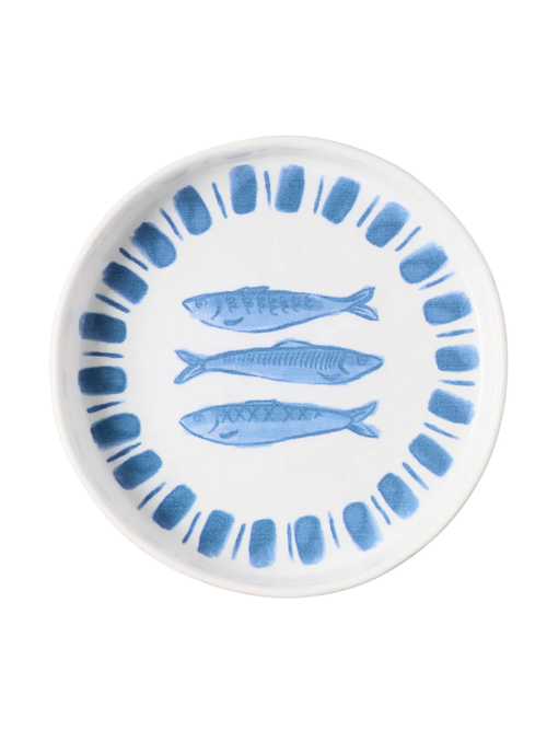 Painted Blue Sardine Terracotta Salad Plate
