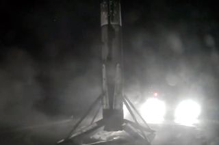 The first stage from a SpaceX Falcon 9 rocket lands on the droneship "Of Course I Still Love You" in the Pacific Ocean on Monday, March 11, 2024.