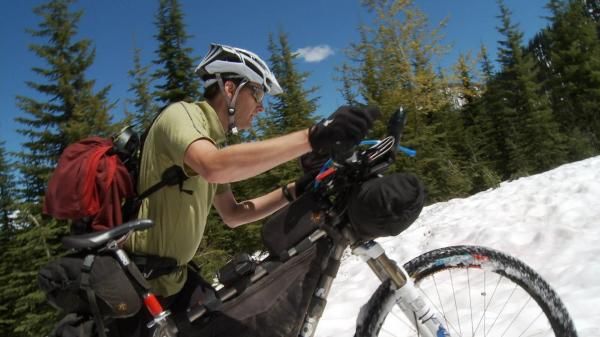 Mike Dion presses on in the snow at the Tour Divide