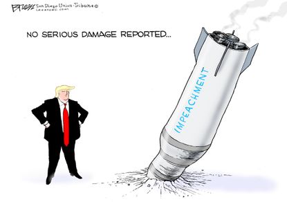 Political Cartoon U.S. Trump Impeachment No Serious Damage Reported