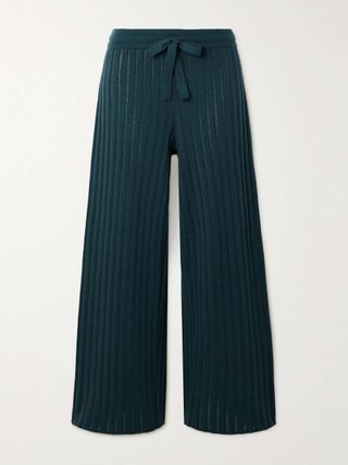 Luxe Somptueux Ribbed and Pointelle-Knit Wool and Cashmere-Blend Wide-Leg Track Pants