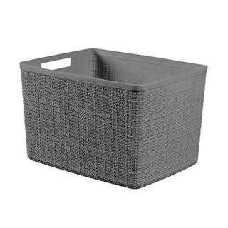 Curver Jute Large Grey textured Plastic Storage Basket with handles