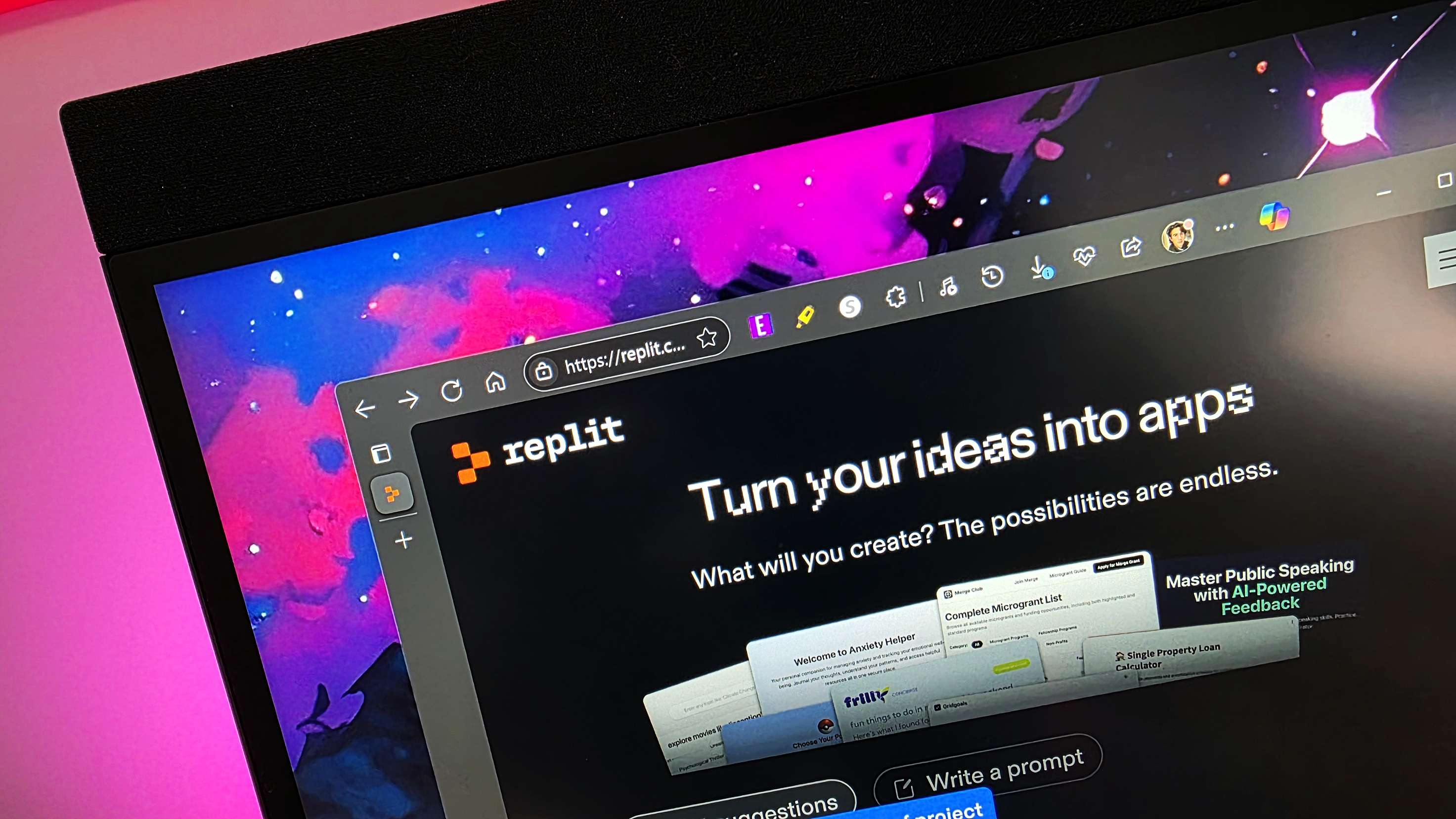 Replit&#039;s AI website detailing its technologies.