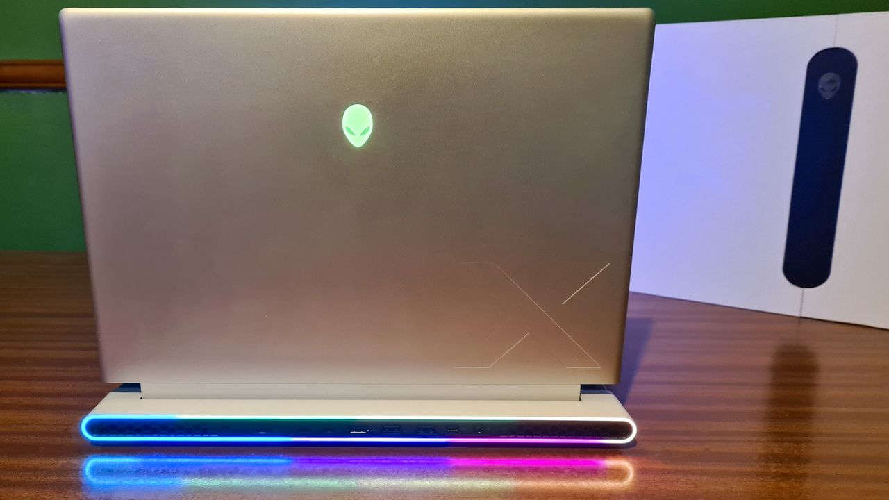 Alienware x16 on a wooden desk