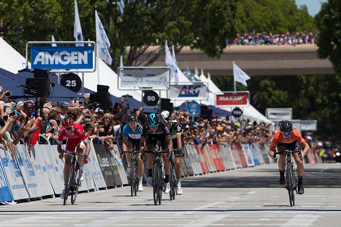 Evan Huffman went wide in the sprint to take the win
