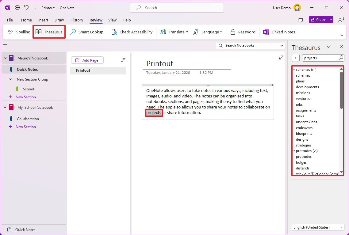 Тезаурус OneNote