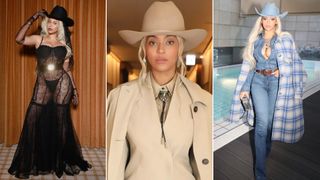 Beyonce wearing various western outfits to market cowboy carter