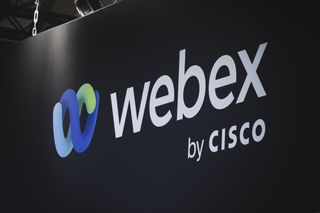 Webex by Cisco logo on an ad board at ISE 2023 and IOT Solution World Congress at Fira Barcelona on January 31, 2023 in Barcelona, Spain