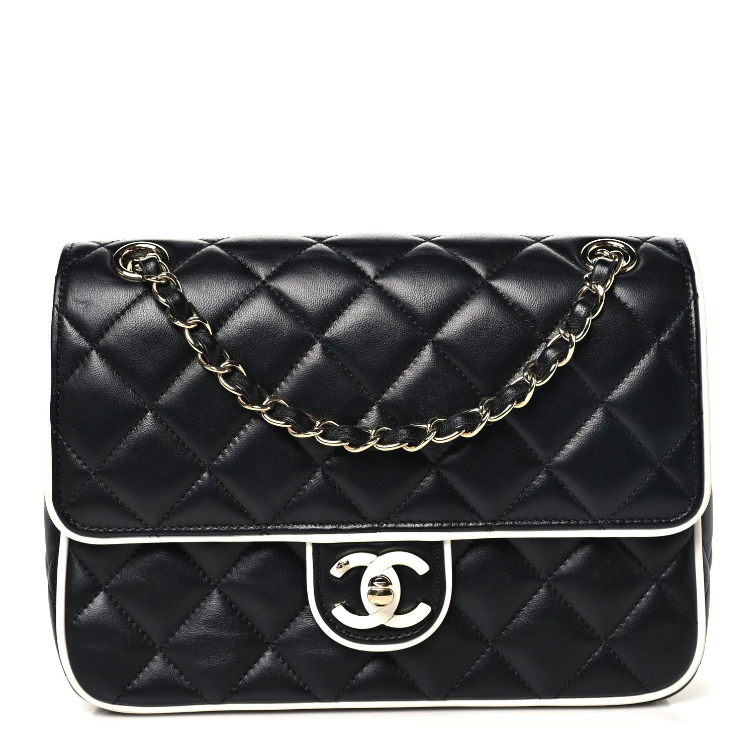Chanel Lambskin Quilted Resin Graphic Frame Flap Bag Black White