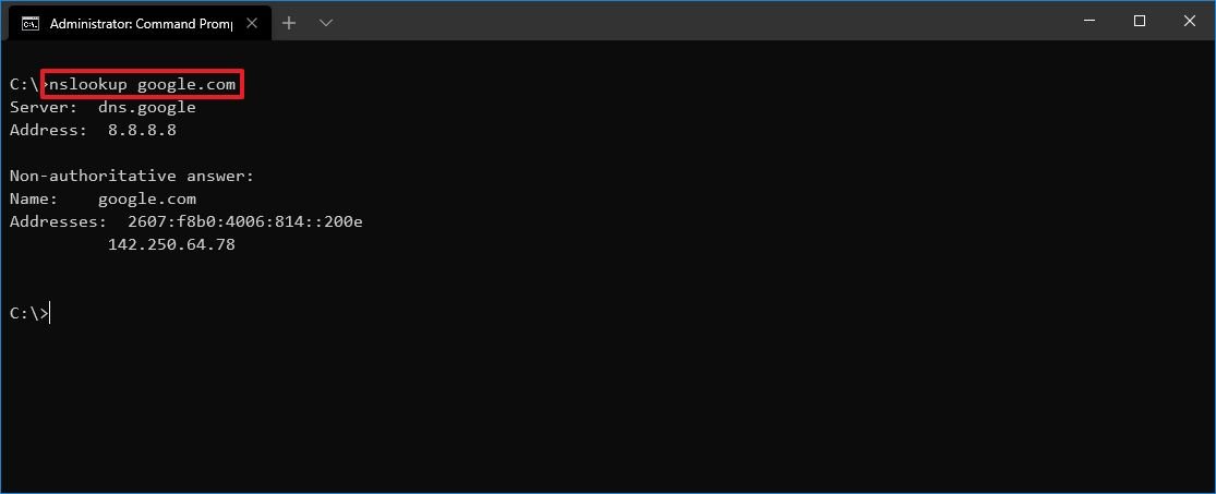Nslookup with domain name command