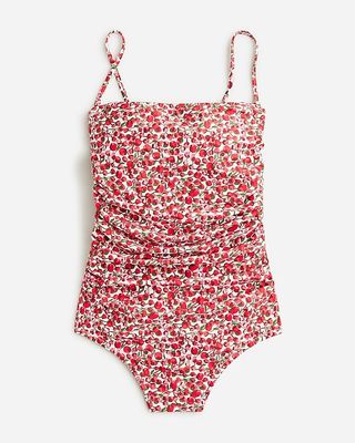 Ruched Bandeau One-Piece Swimsuit in Liberty® Eliza's Red Fabric
