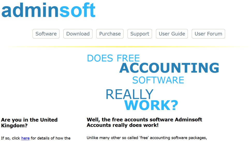 Adminsoft Accounts website screenshot (February 2026).