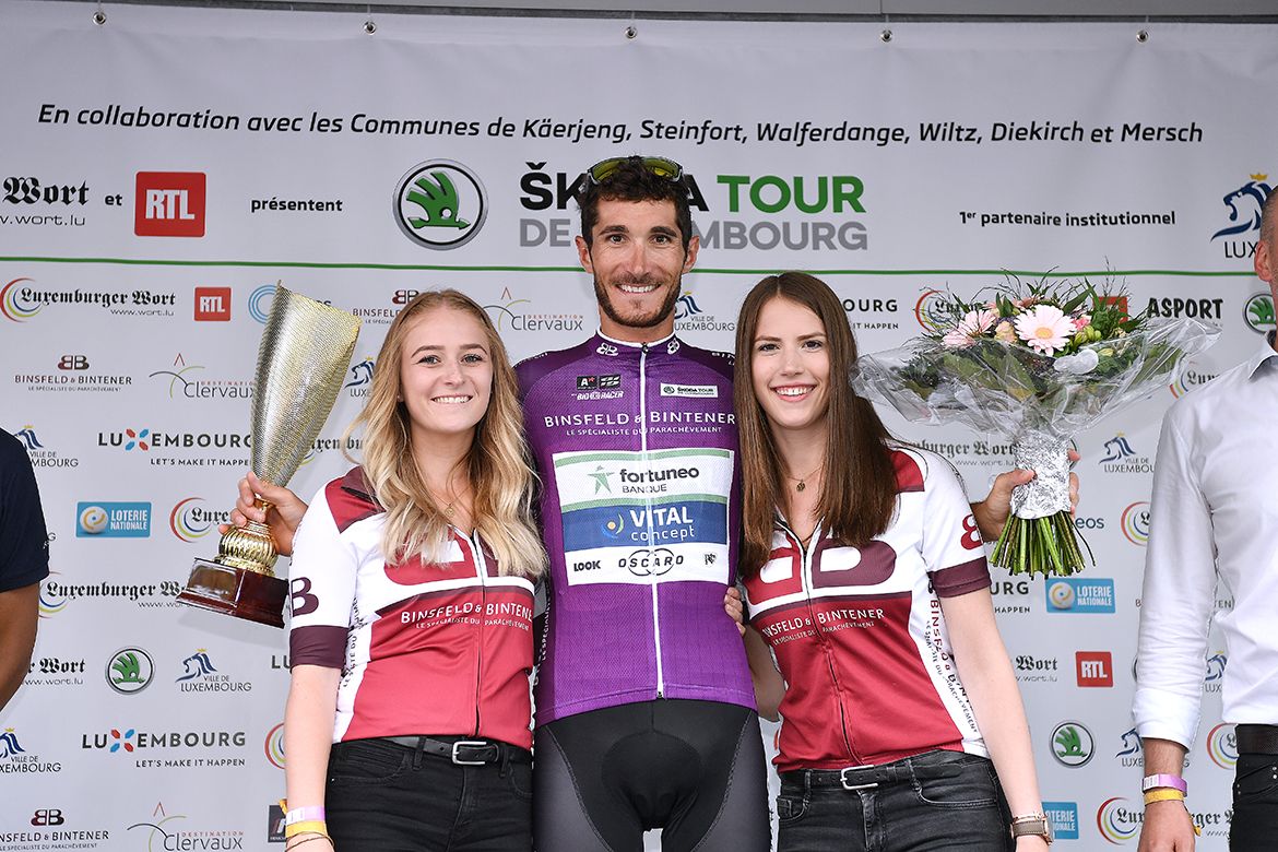 Brice Feillu in the mountains jersey at the Tour de Luxembourg