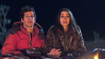 palm springs when carefree nyles andy samberg and reluctant maid of honor sarah cristin milioti have a chance encounter at a palm springs wedding, things get complicated when they find themselves unable to escape the venue, themselves, or each other nyles andy samberg and sarah cristin milioti, shown photo by hulu