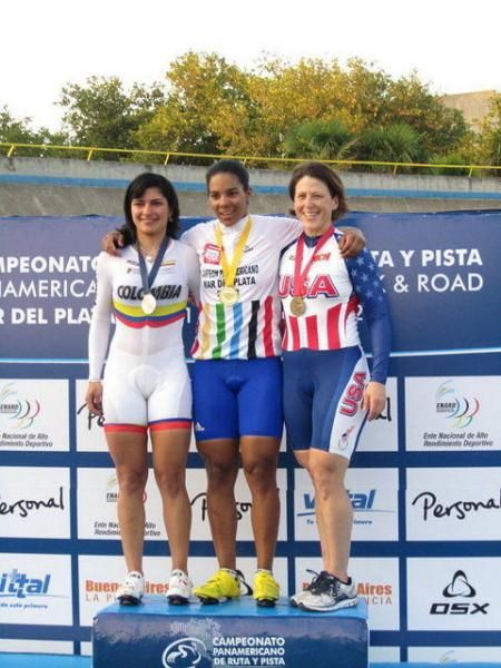 The podium for the 500 metre women's time trial.