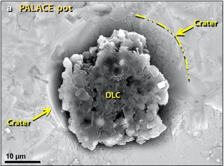 Diamonoids (center) inside a crater were formed by the fireball's high temperatures and pressures on wood and plants.