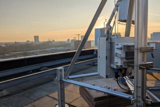 The optical antenna on the Flux roof overlooking Eindhoven, facing the direction of the High Tech Campus.