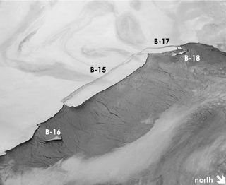 Mama iceberg: B-15, seen here on April 13, several weeks after it calved from the Ross Ice Shelf.