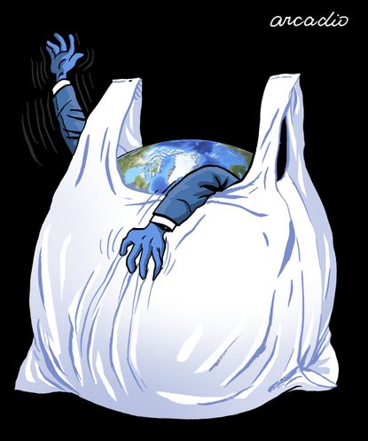 Editorial Cartoon World plastic waste pollution