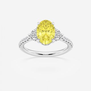 2 3/4 Ctw Fancy Yellow Oval Lab Grown Diamond Side Stone Engagement Ring Platinum