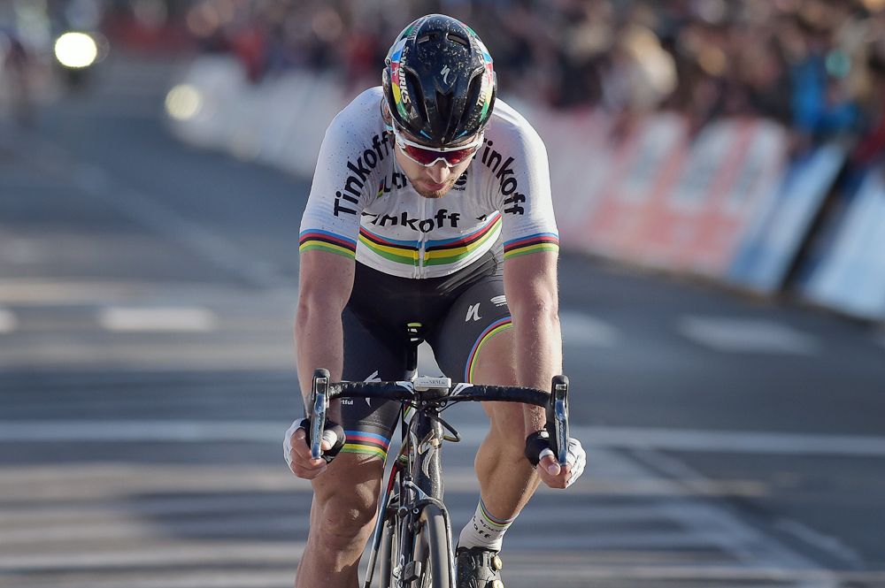 Peter Sagan hangs his head at the finish of E3 Harelbeke after being beaten by Michal Kwiatkowski